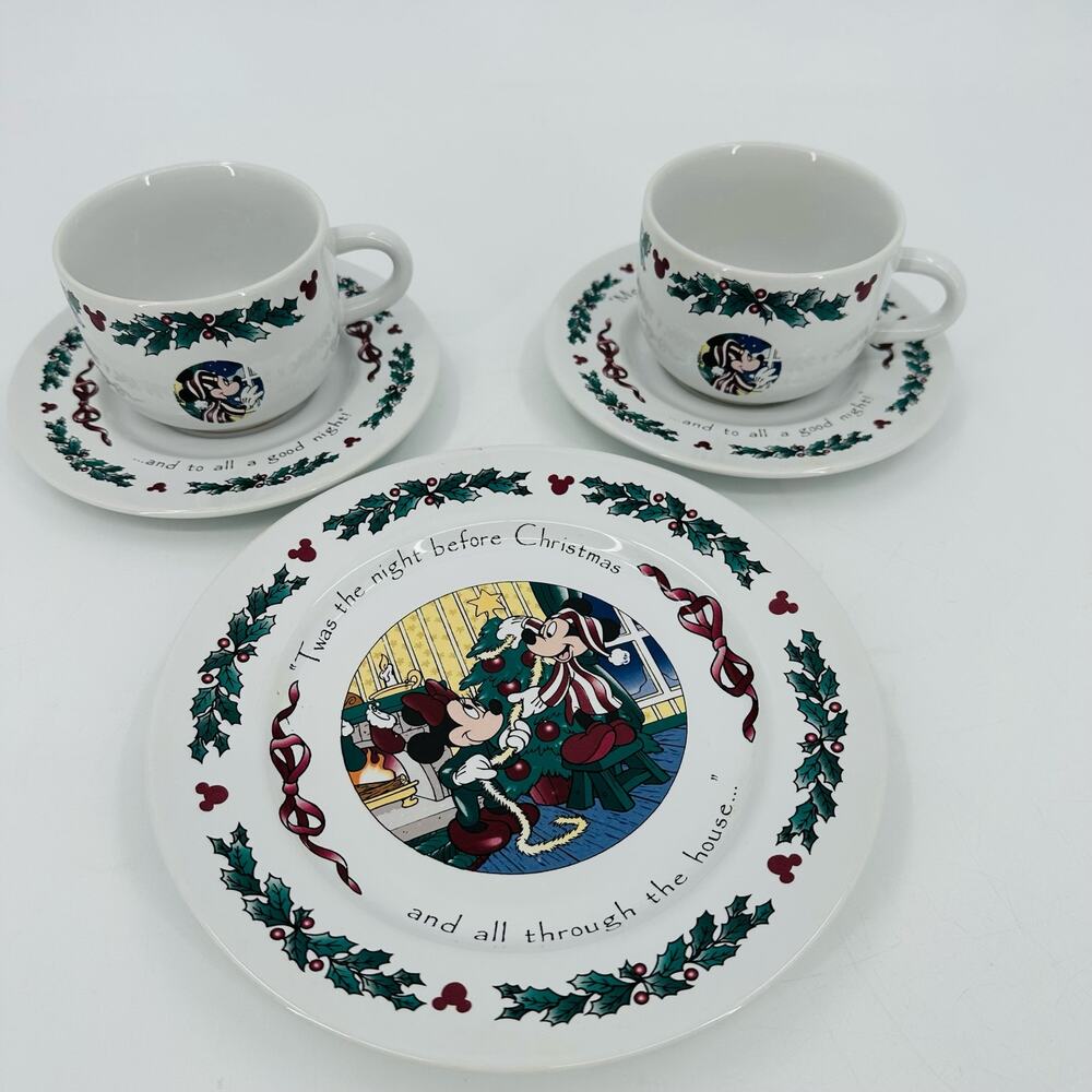 DISNEY Mickey Mouse Twas' the Night Before Christmas Cup & Saucer Cookie Plate